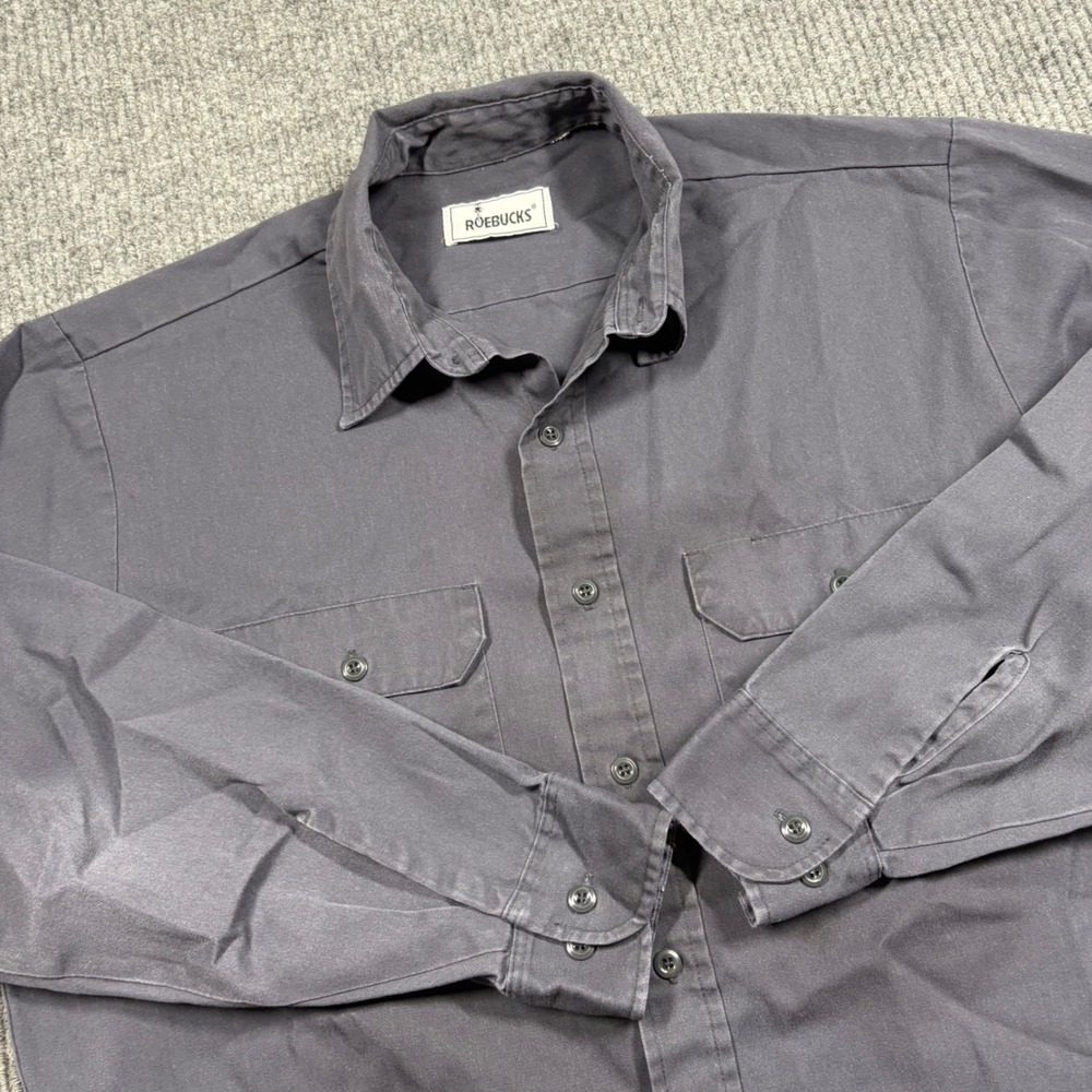 Vintage Roebucks Shirt Men's XL Gray Long Sleeve Workwear Faded 90s